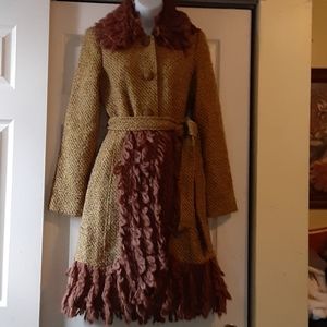 NELLI WOOL BLEND COAT WITH BELT, SIZE MEDIUM